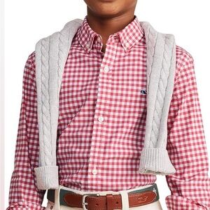 Vineyard Vines Red Gingham Boys Button Down Shirt, Small 8/10